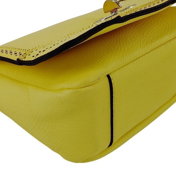 CHARMING CHARLIE Bright Yellow Faux Pebble Leather Messenger Crossbody - Picture 5 of 8